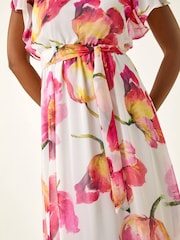 Roman White Split Sleeve Floral Midi Dress - Image 6 of 6