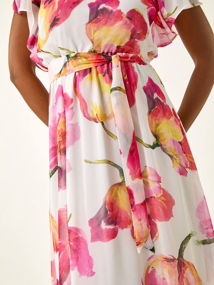 Roman White Split Sleeve Floral Midi Dress - Image 6 of 6 Roman White Split Sleeve Floral Midi Dress - Image 6 of 6