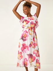 Robe Roman mi-longue fleuri avec manches fendues - Image 7 sur 7