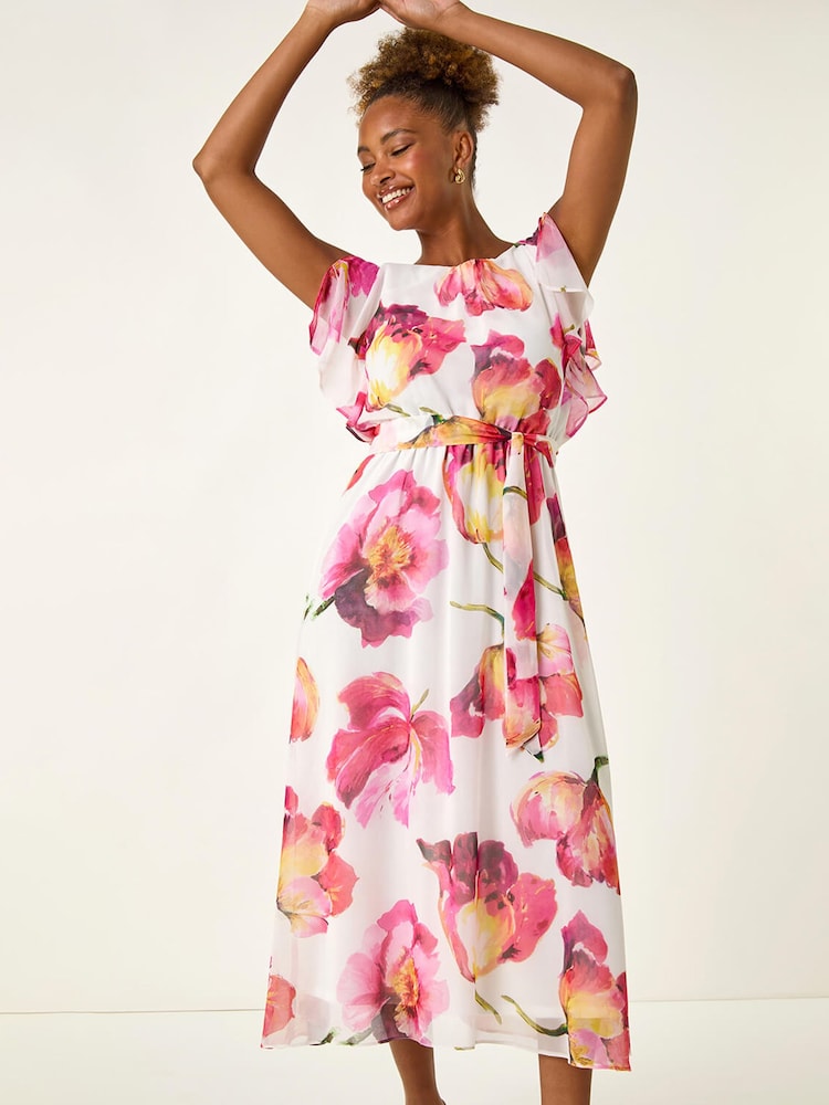 Robe Roman mi-longue fleuri avec manches fendues - Image 7 sur 7