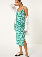 Roman Green Floral Strappy Midi Dress - Image 1 of 5