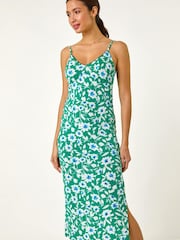Roman Green Floral Strappy Midi Dress - Image 4 of 5