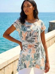 Roman Green Leaf Print Hanky Hem Tunic Top - Image 1 of 4