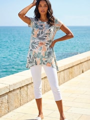 Roman Green Leaf Print Hanky Hem Tunic Top - Image 2 of 4