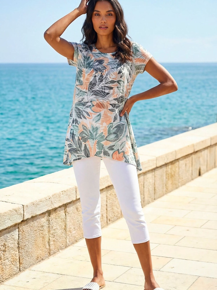 Roman Green Leaf Print Hanky Hem Tunic Top - Image 2 of 4