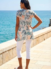 Roman Green Leaf Print Hanky Hem Tunic Top - Image 3 of 4