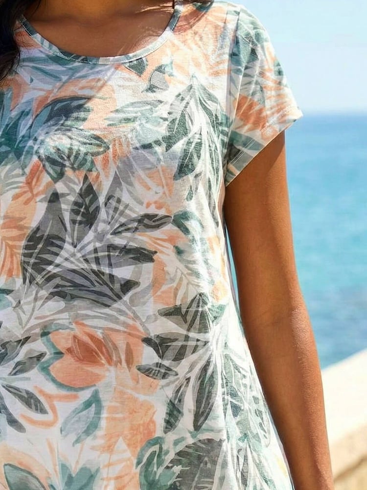 Roman Green Leaf Print Hanky Hem Tunic Top - Image 4 of 4