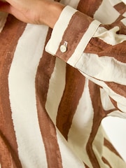 Roman Brown Stripe Print Relaxed Button Shirt - Image 6 of 6
