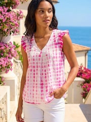 Roman Pink Pleated Tie Dye Frill Top - Image 1 of 4