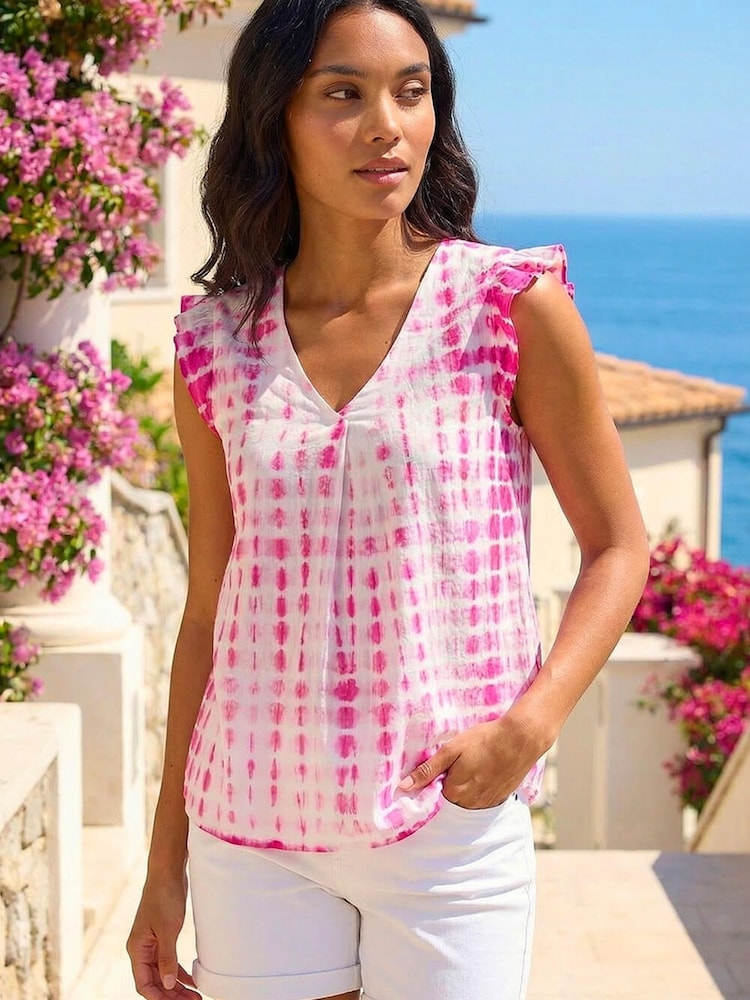 Roman Pink Pleated Tie Dye Frill Top - Image 1 of 4