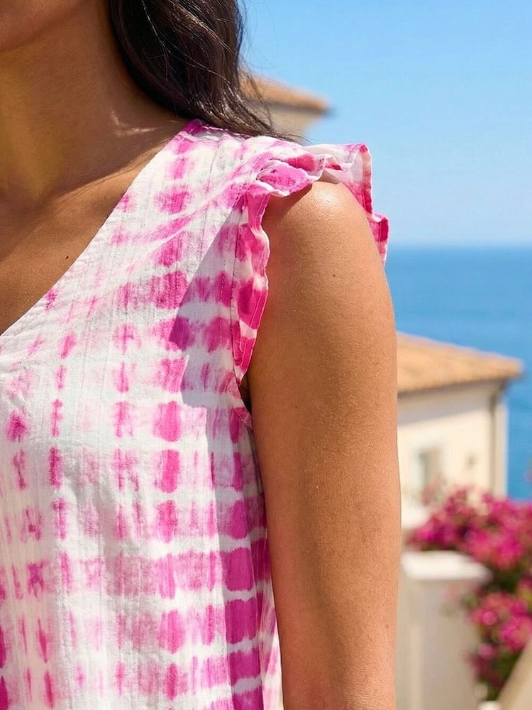 Roman Pink Pleated Tie Dye Frill Top - Image 4 of 4