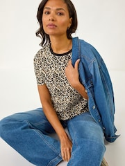 Roman Natural Textured Animal Print Stretch Tee - Image 1 of 5