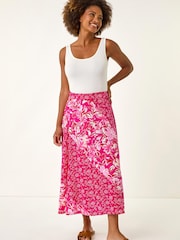 Roman Pink Vivid Multi Floral Print A-Line Skirt - Image 3 of 5