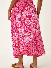 Roman Pink Vivid Multi Floral Print A-Line Skirt - Image 4 of 5