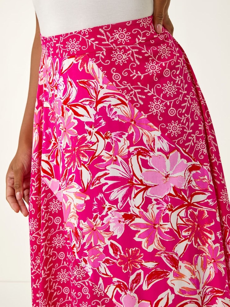 Roman Pink Vivid Multi Floral Print A-Line Skirt - Image 6 of 6