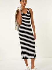 Roman Black Stripe Knitted Midi Dress - Image 2 of 5