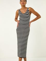 Roman Black Stripe Knitted Midi Dress - Image 4 of 5