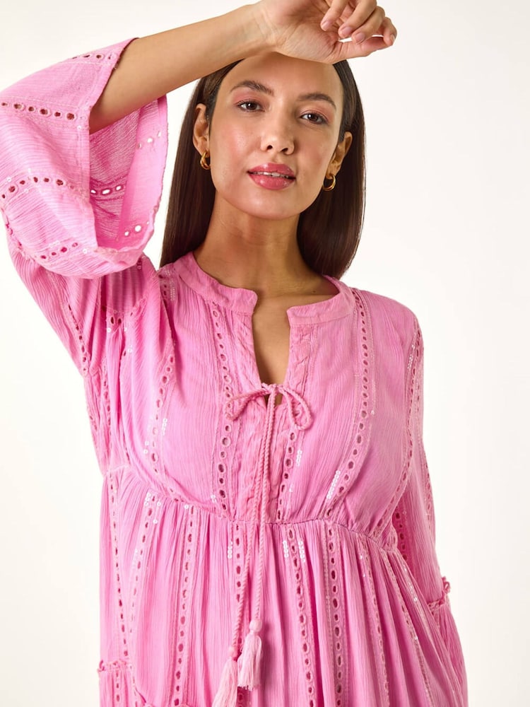 womens pink smock dress hot pink short dress Hot Pink Short Sleeve V-Neck Mini Smock Dress