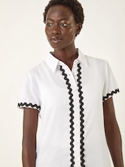Roman White Linen Mix Contrast Trim Button Shirt - Image 4 of 5