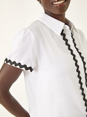 Roman Linen Mix Contrast Trim Button Shirt - Imagen 6 de 6