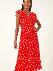 Roman Red Spot Frill Fit & Flare Dress - Image 2 of 5