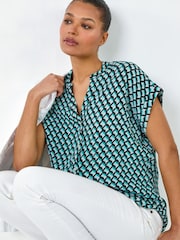 Roman Blue Geometric Print Relaxed Shirt - Image 1 of 5