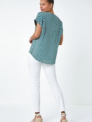 Roman Blue Geometric Print Relaxed Shirt - Image 3 of 5
