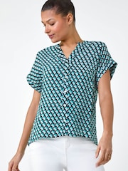 Roman Blue Geometric Print Relaxed Shirt - Image 4 of 5