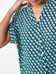 Roman Blue Geometric Print Relaxed Shirt - Image 5 of 5