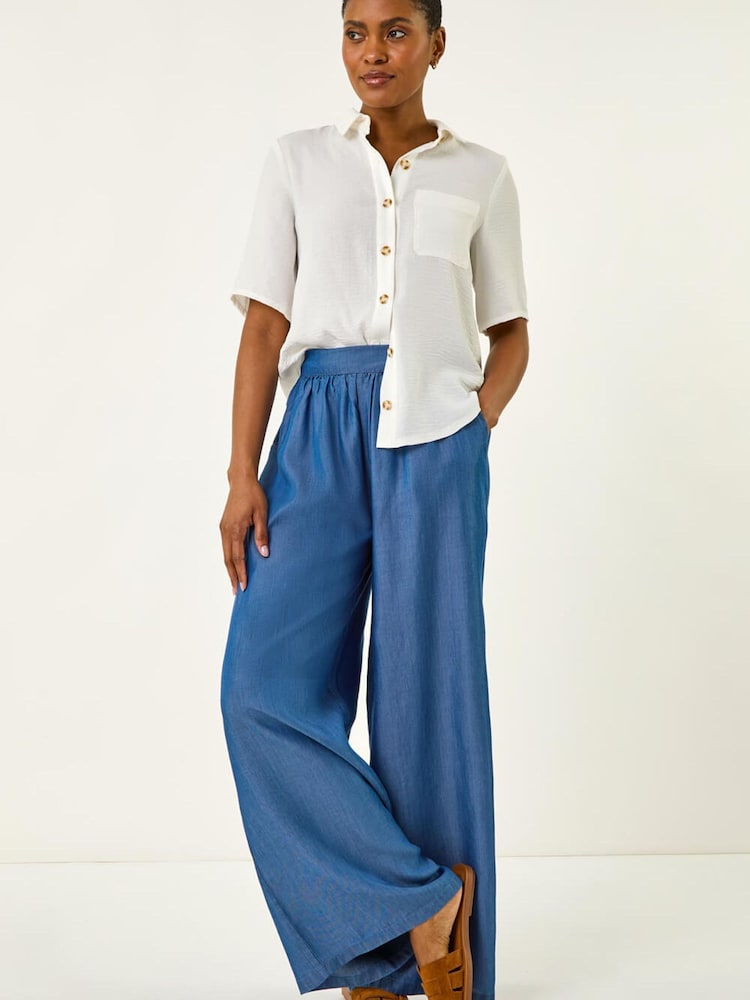 Roman Blue Pleated Full Length Wide Leg Trouser - Image 2 of 5 Roman Blue Pleated Full Length Wide Leg Trouser - Image 2 of 5
