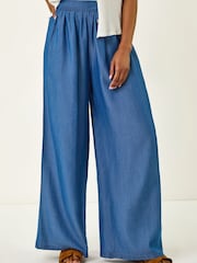 Roman Blue Pleated Full Length Wide Leg Trouser - Image 4 of 5