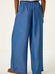 Roman Blue Pleated Full Length Wide Leg Trouser - Image 5 of 5