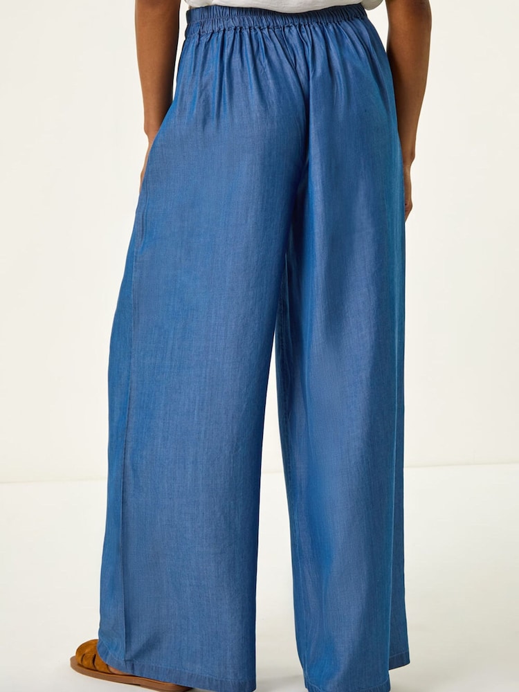 Roman Blue Pleated Full Length Wide Leg Trouser - Image 5 of 5 Roman Blue Pleated Full Length Wide Leg Trouser - Image 5 of 5