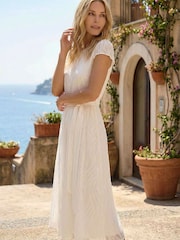 Roman White Petite Gathered Neck Jacquard Dress - Image 2 of 5