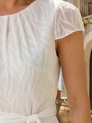 Roman White Petite Gathered Neck Jacquard Dress - Image 4 of 5