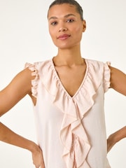 Roman Pink V-Neck Ruffle Front Vest Top - Image 4 of 5