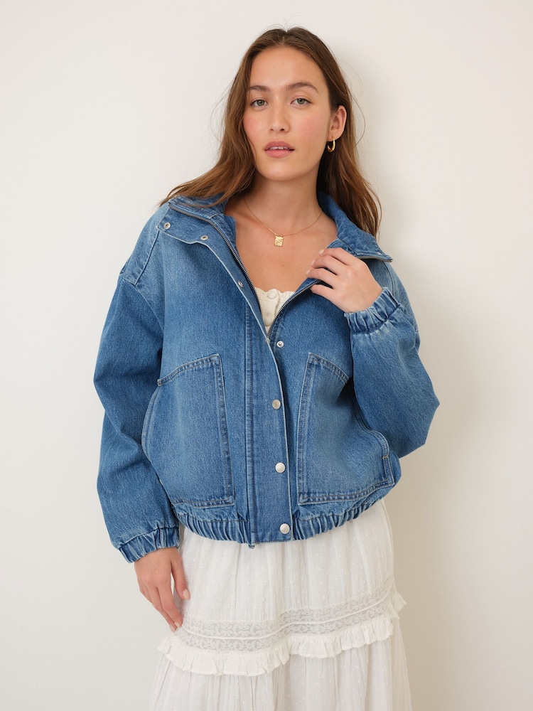 Nobodys Child Blue Denim Clarke Bomber Jacket - Image 1 of 5