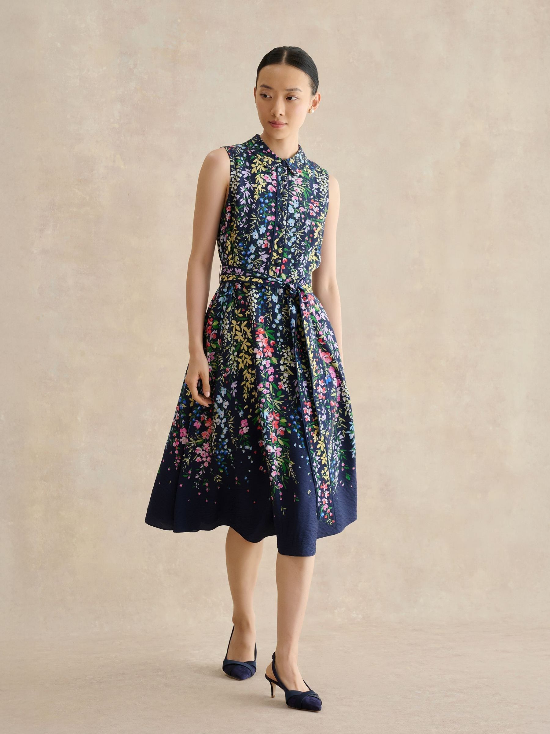 Hobbs London Women's Dark Navy Alberta Floral Midi Shirt Dress In | : Size 22 - Image 1
