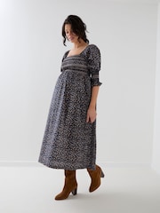 JoJo Maman Bébé Long Sleeve Shirred Midi Maternity Dress - Slika 1 od 5