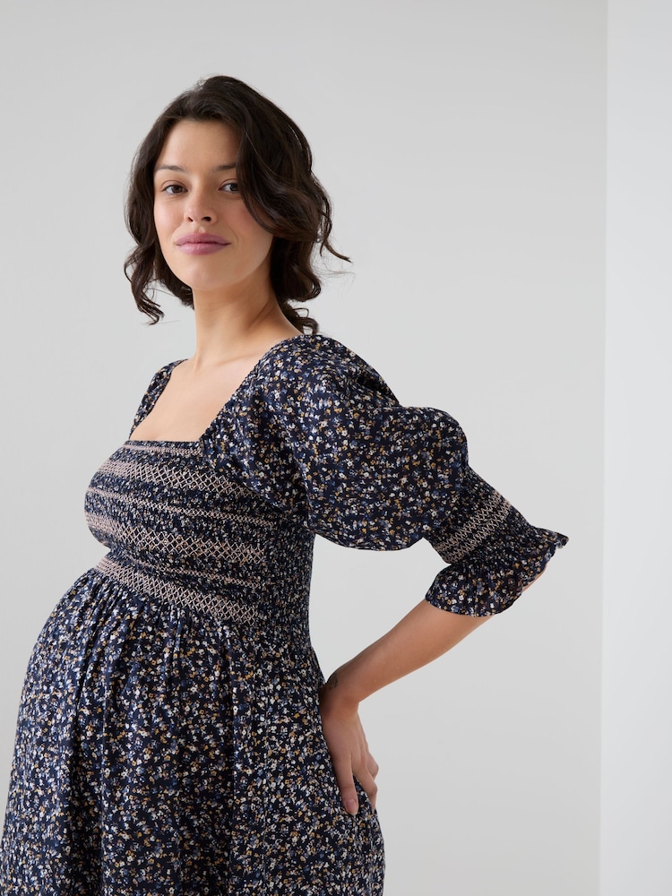 JoJo Maman Bébé Long Sleeve Shirred Midi Maternity Dress - Slika 2 od 5