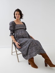JoJo Maman Bébé Long Sleeve Shirred Midi Maternity Dress - Slika 4 od 5