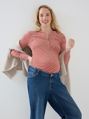 JoJo Maman Bébé Striped Rib Jersey Button Up Maternity Top - Slika 1 od 8