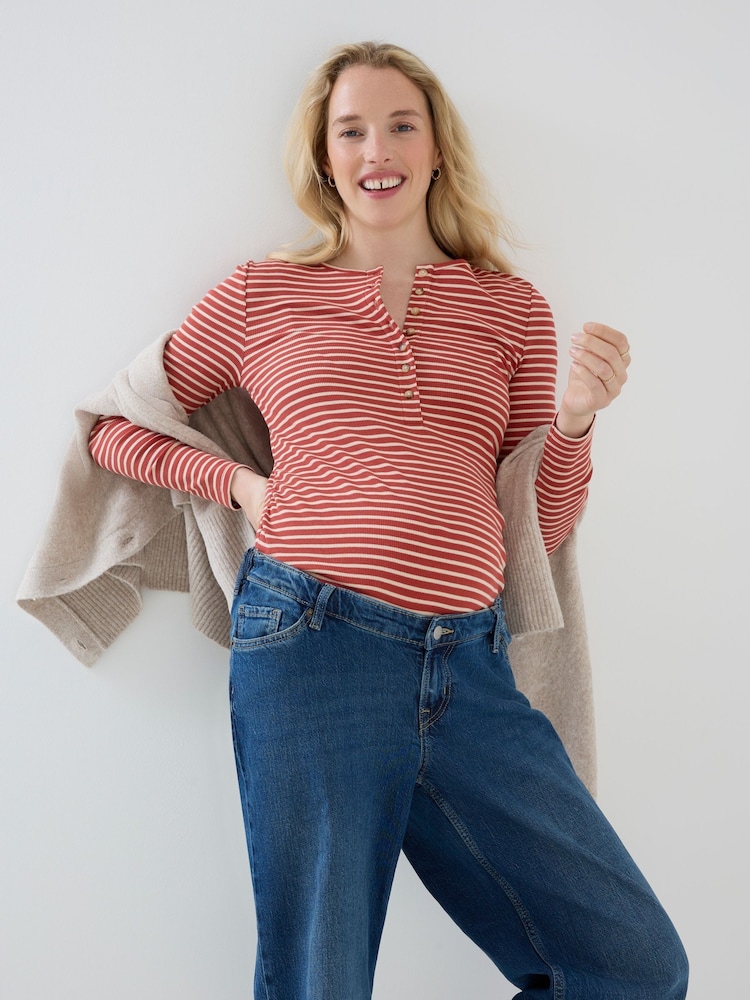JoJo Maman Bébé Striped Rib Jersey Button Up Maternity Top - Slika 1 od 8