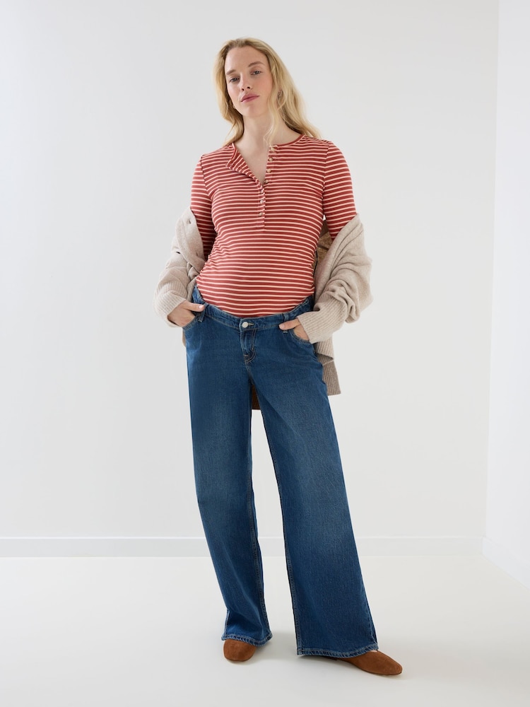JoJo Maman Bébé Striped Rib Jersey Button Up Maternity Top - Slika 2 od 8