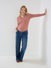 JoJo Maman Bébé Striped Rib Jersey Button Up Maternity Top - Slika 5 od 8