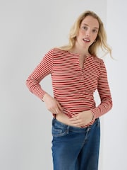 JoJo Maman Bébé Striped Rib Jersey Button Up Maternity Top - Slika 6 od 8