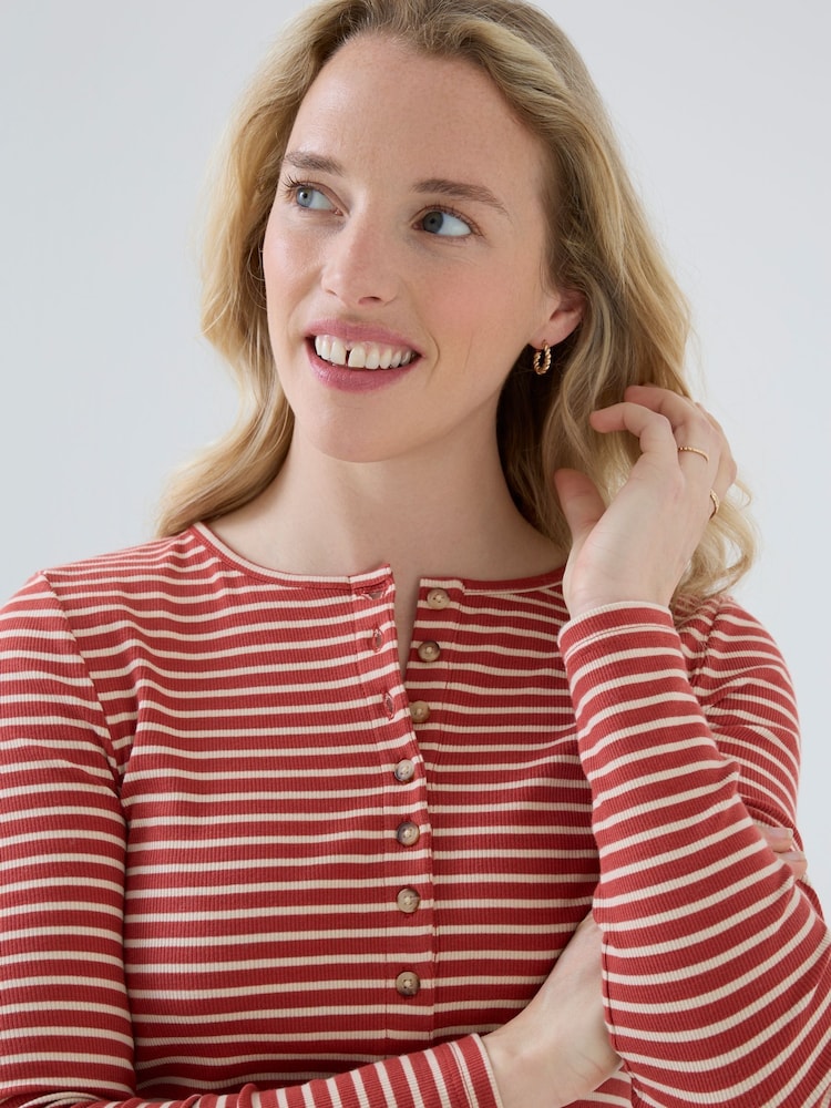 JoJo Maman Bébé Striped Rib Jersey Button Up Maternity Top - Slika 8 od 8