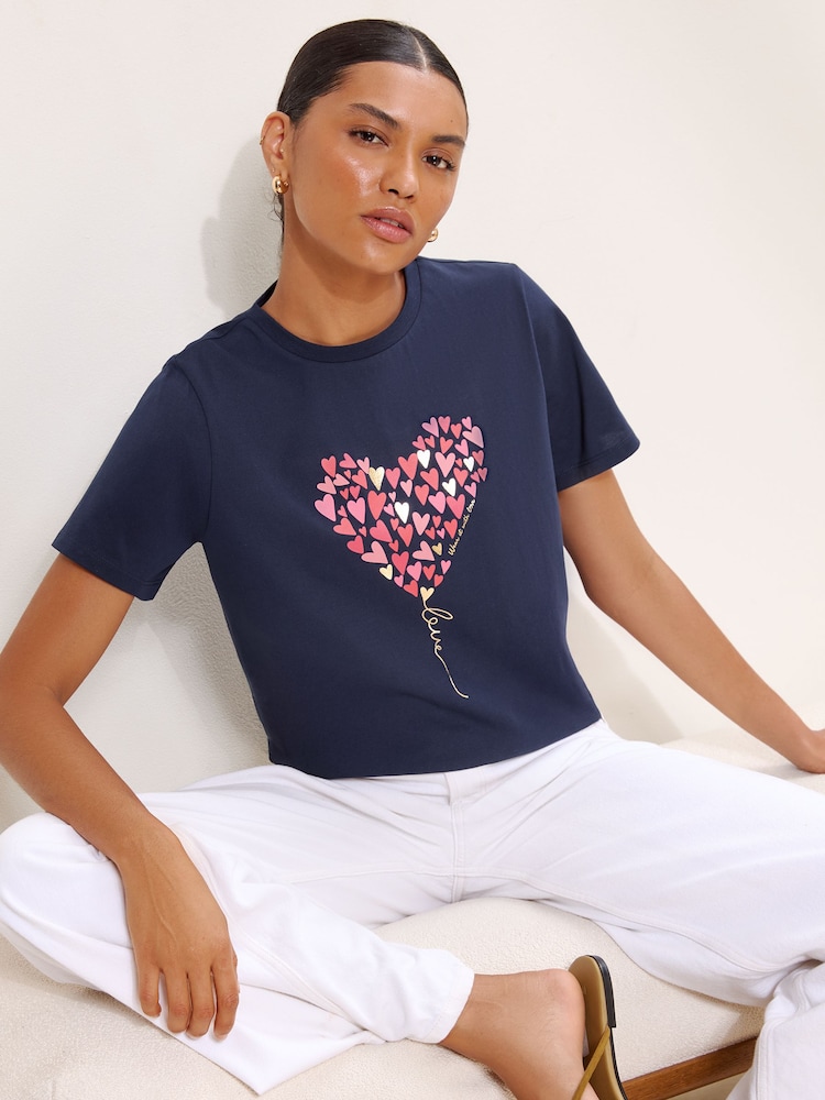 Lipsy Navy Blue Boyfriend Wear It With Love T-Shirt - Image 1 of 5 Lipsy Navy Blue Boyfriend Wear It With Love T-Shirt - Image 1 of 5
