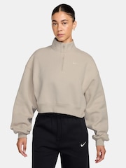 Cream 2 - Nike Studio Fleece Oversized 1/4-Κροπ μπλούζα με φερμουάρ - Εικόνα 1 από 3