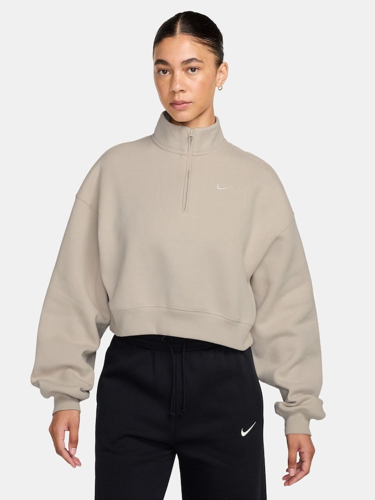 Cream 2 - Nike Studio Fleece Oversized 1/4-Κροπ μπλούζα με φερμουάρ - Εικόνα 1 από 3